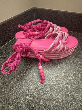 Pink Rope Platform Sandals for Women